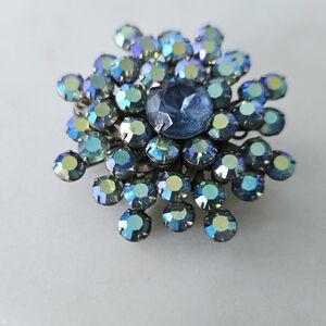 Vintage Blue AB  Aurora Borealis Crystal Brooch 1950-60's
